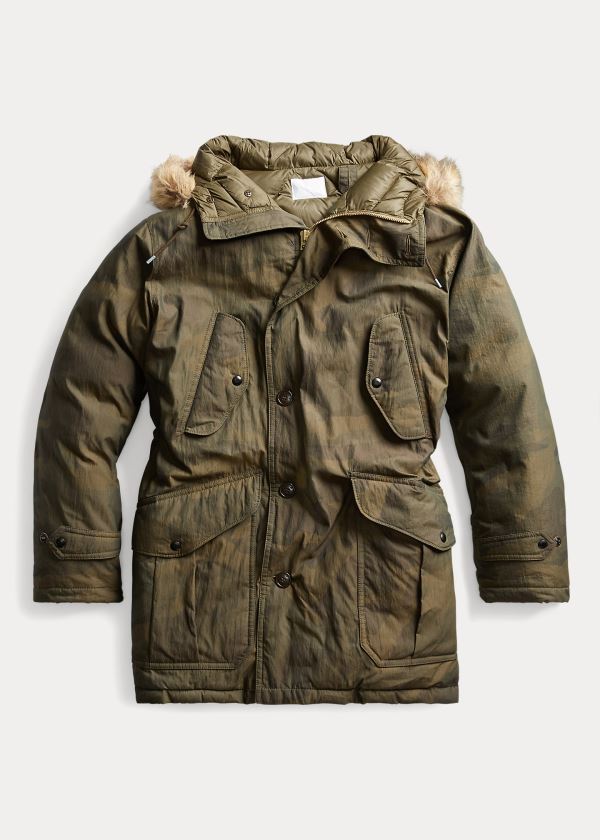 Parkas Ralph Lauren Hombre Verde Oliva Camuflados - Faux-Fur-Trim - EXFZP4023